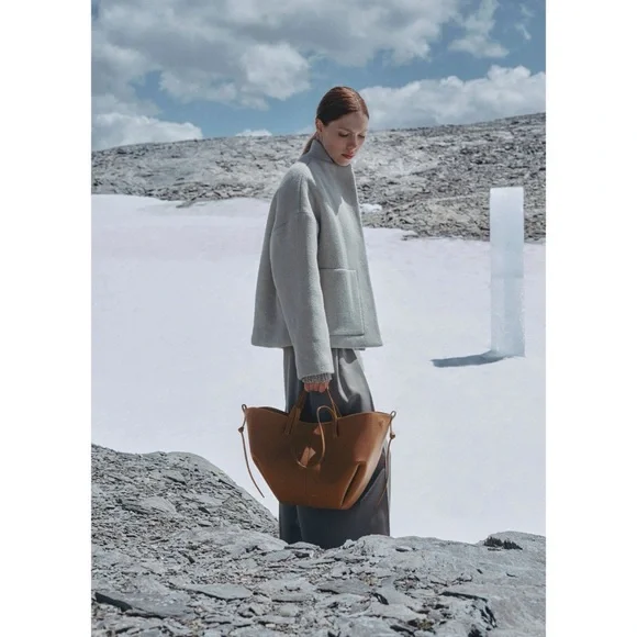 Polène Large Cyme Bag Textured Italian Calfskin Leather Tote w/ Box & Dust Bag - Picture 13 of 14